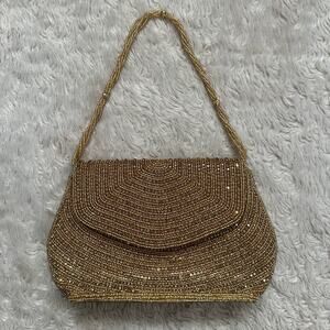 Vintage 60s Gold Fully Rhinestone / Beaded Handbag / Crossbody Purse